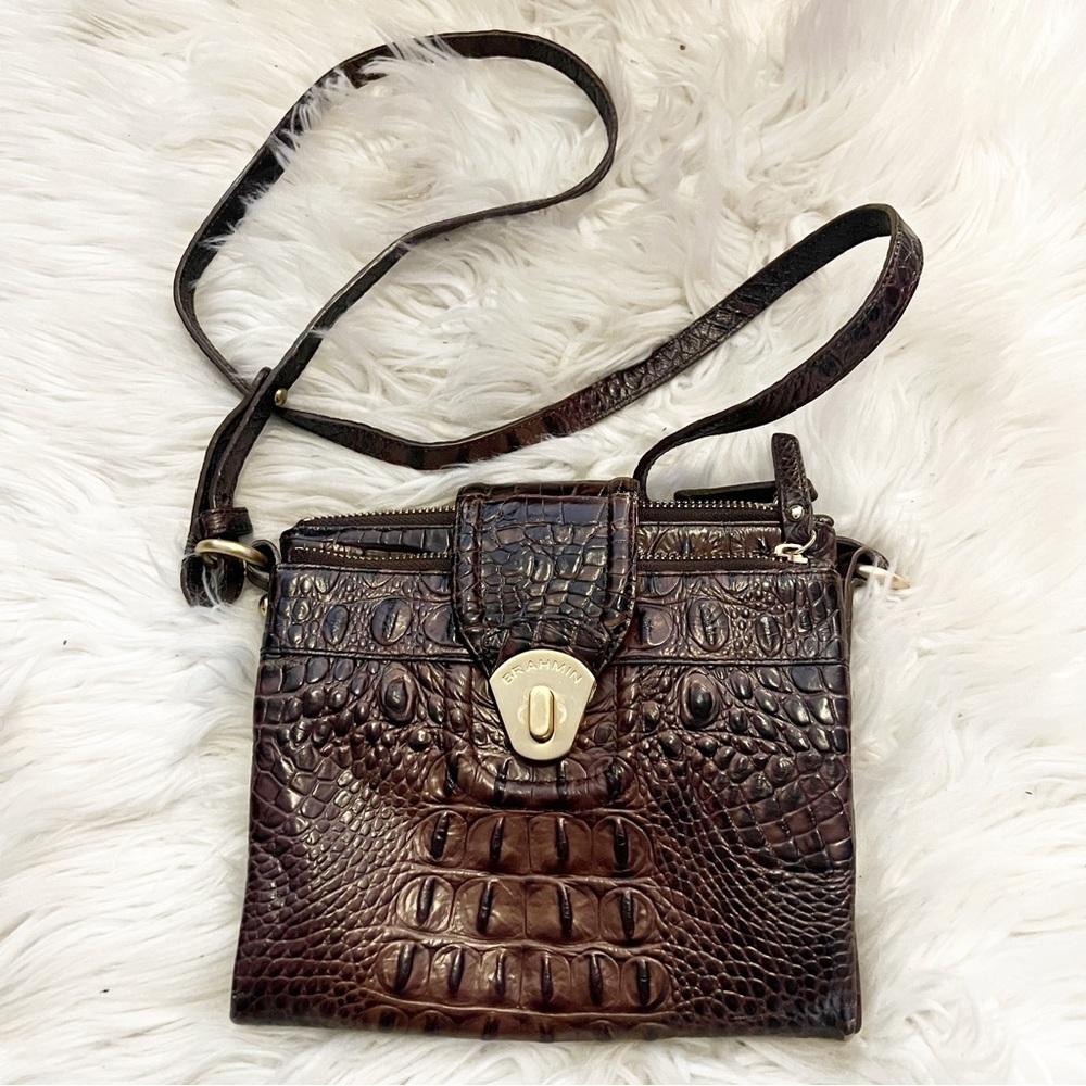 Brahmin Melbourne Mojito Brown Croc Crossbody Bag